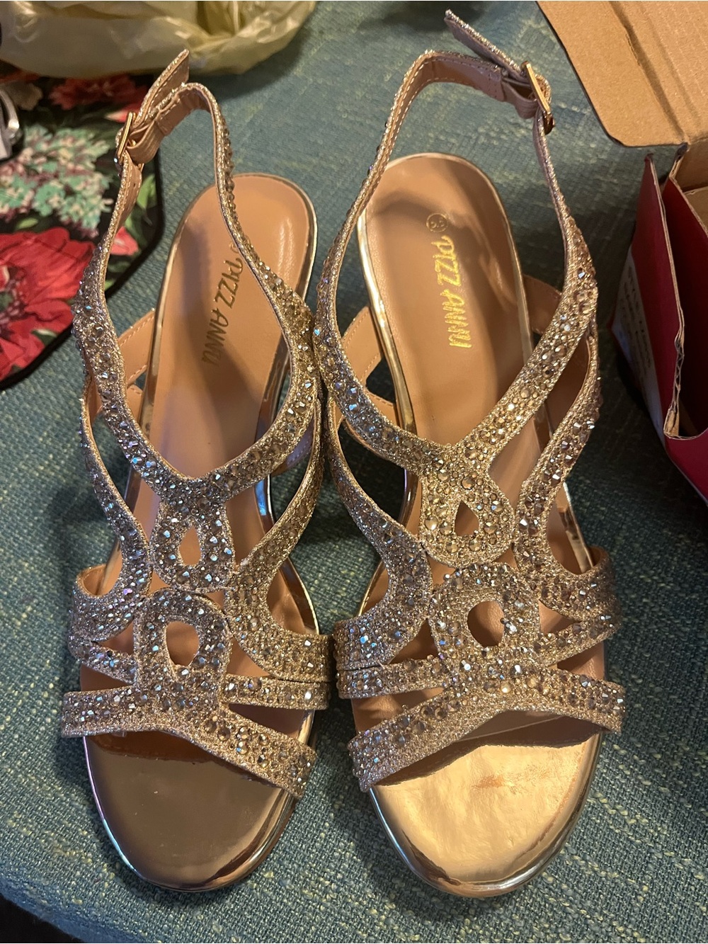 New inbox 
PIZZ ANNU Women's Amelia Heels Sandals Sparkle Crystal Open Toe Sling